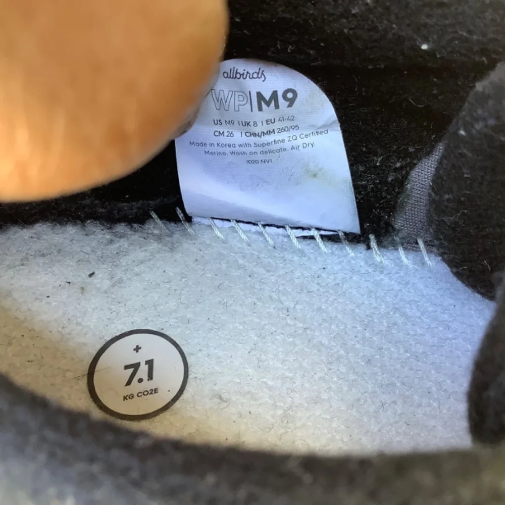 Mens Sz 9 USED ALLBIRDS Tree Pipers Running Shoes 1020 NV1 7.1KG Black/White - Picture 12 of 12